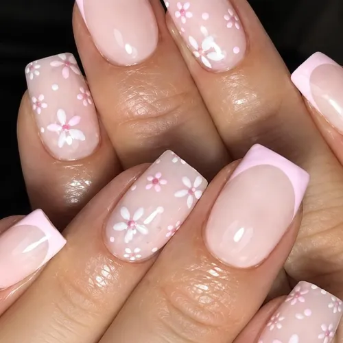Simple pink flower nail design 🌺🌺