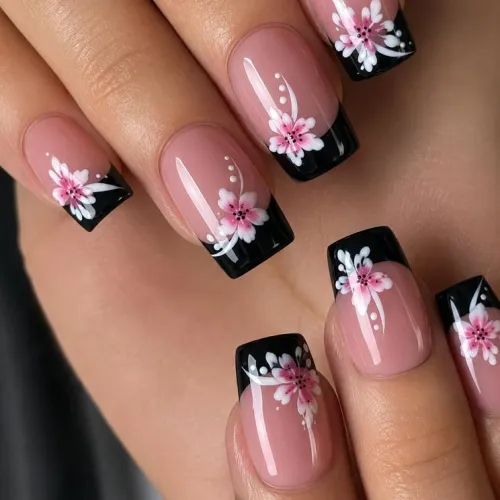 Black Tip with pink and white flower