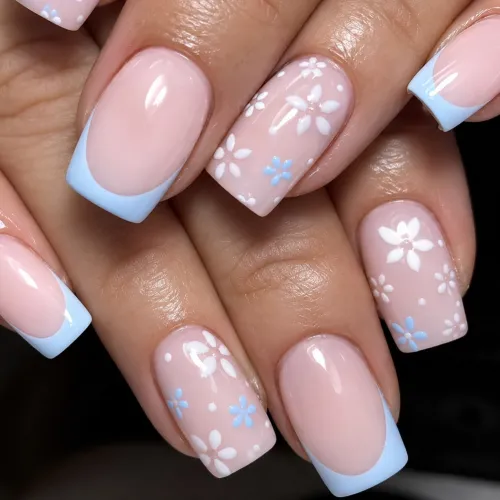 Simple Blue Flower Nail Design
