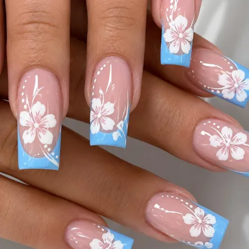 Blue Tip white flower nails