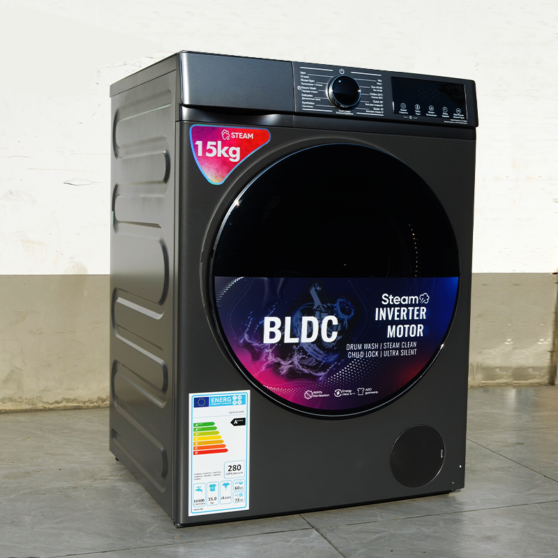 15kg Automatic Stainless Steel Single Tub Inverter Motor Front Loading Washer Energy Efficiency Class 1400 RPM Washer/Dryer