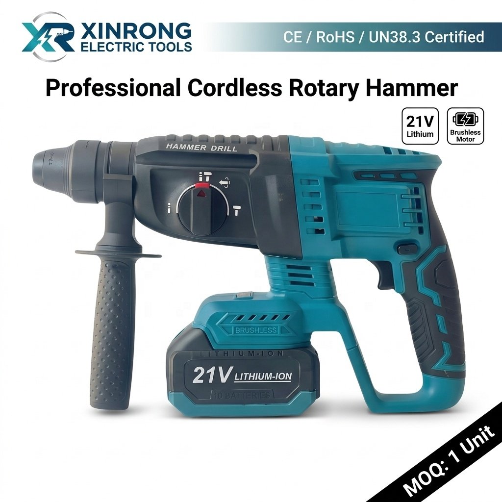 21V Brushless Cordless Rotary Hammer SDS Plus Impact Drill 2x 1.3mAh Lithium Battery Professional Power Tool 3+ Speeds