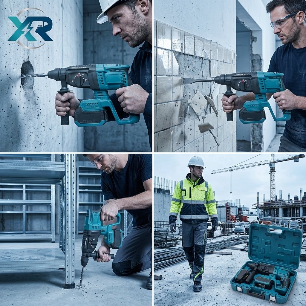 21V Brushless Cordless Rotary Hammer SDS Plus Impact Drill 2x 1.3mAh Lithium Battery Professional Power Tool 3+ Speeds