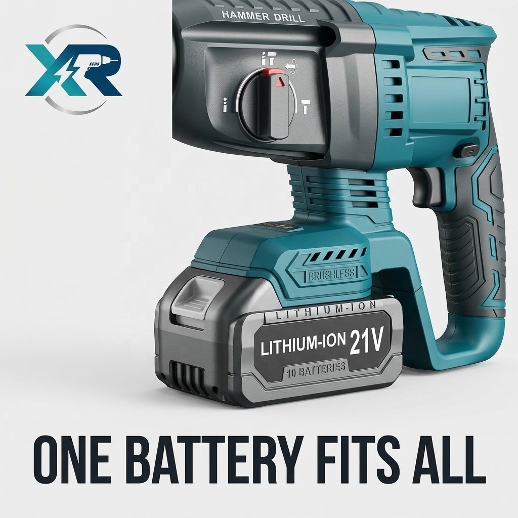 21V Brushless Cordless Rotary Hammer SDS Plus Impact Drill 2x 1.3mAh Lithium Battery Professional Power Tool 3+ Speeds