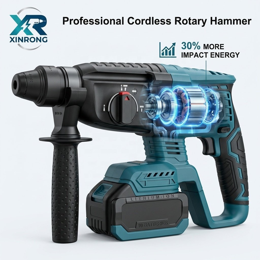 21V Brushless Cordless Rotary Hammer SDS Plus Impact Drill 2x 1.3mAh Lithium Battery Professional Power Tool 3+ Speeds