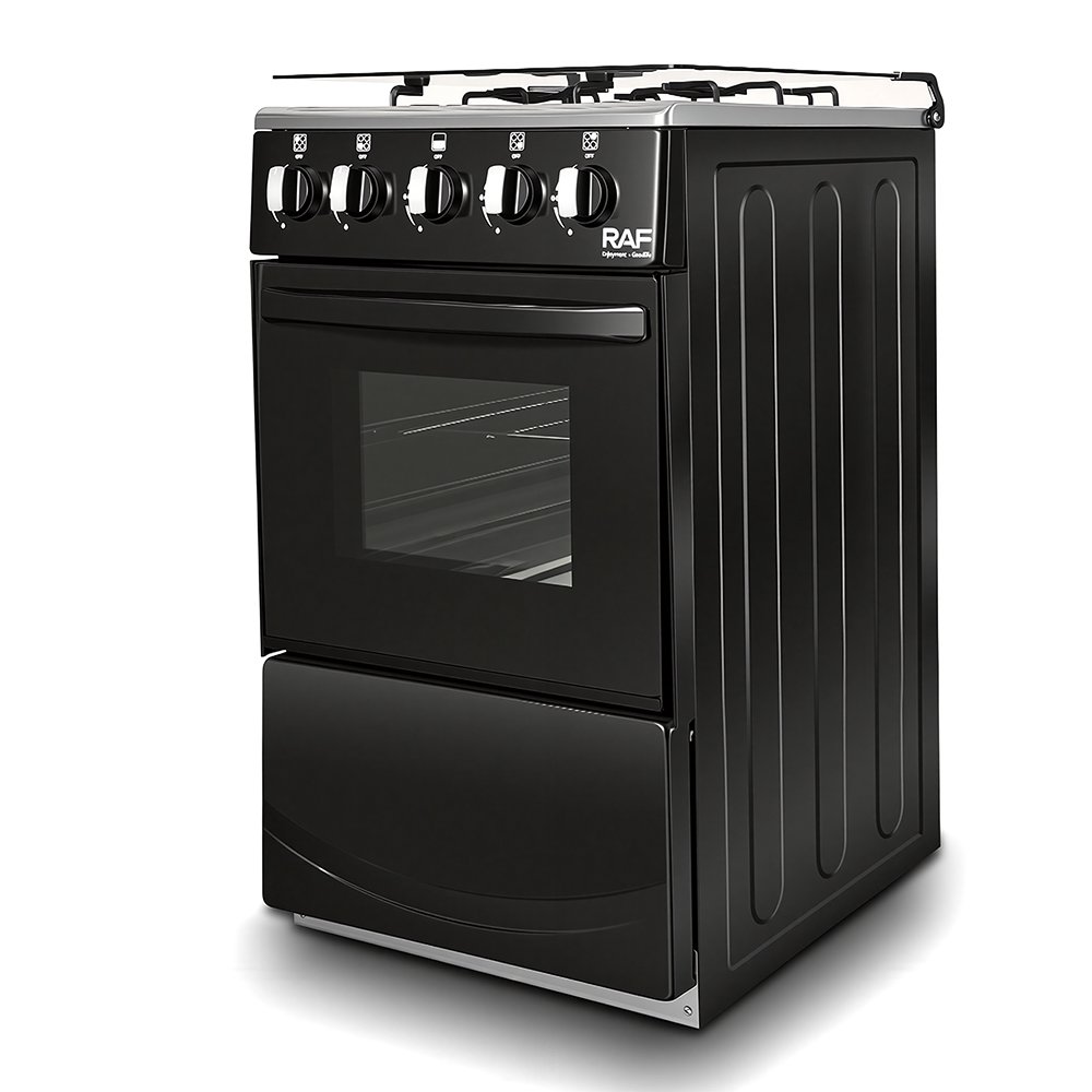 RAF Freestanding Home Gas Stove R.8066 55L 4 Burner 1 Oven Stainless Steel Panel Black Body Glass Lid for Family Kitchen Cooking