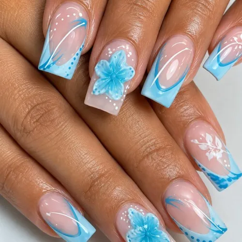 Blue Beach flower nail 