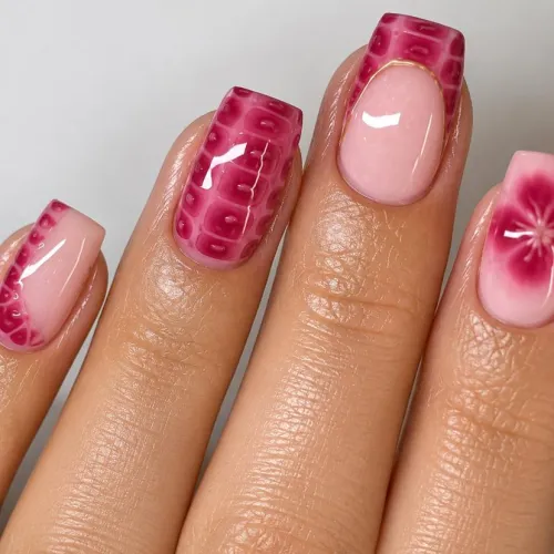 Pink Skin Nails with gold accent🩷
